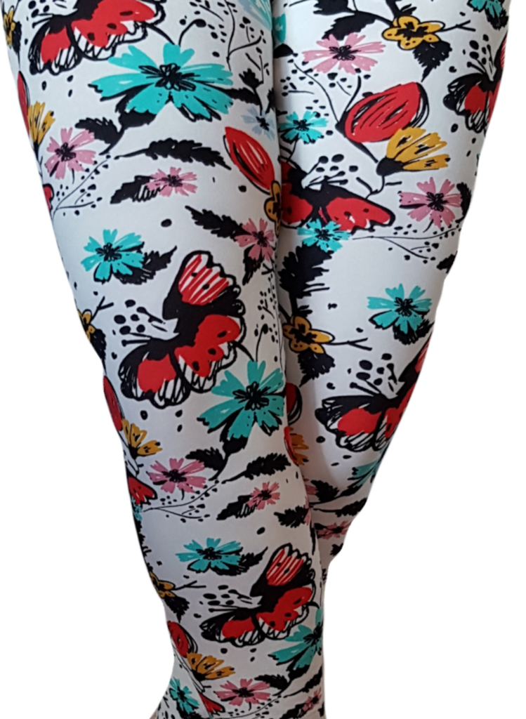 Love Nelli Buttery Soft Leggings White With Coloured Flowers