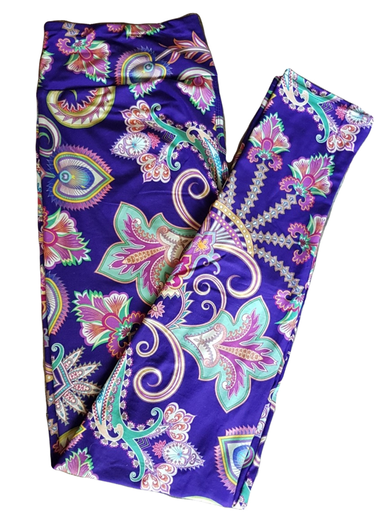 Love Nelli Buttery Soft Leggings With Blue With Bright Paisley Flower