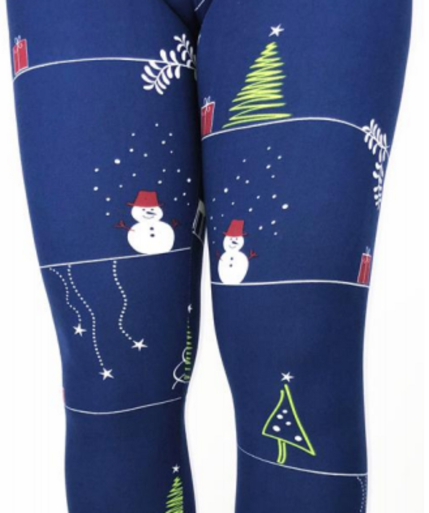 Love Nelli Buttery Soft Leggings White With Christmas Tree & Snowman