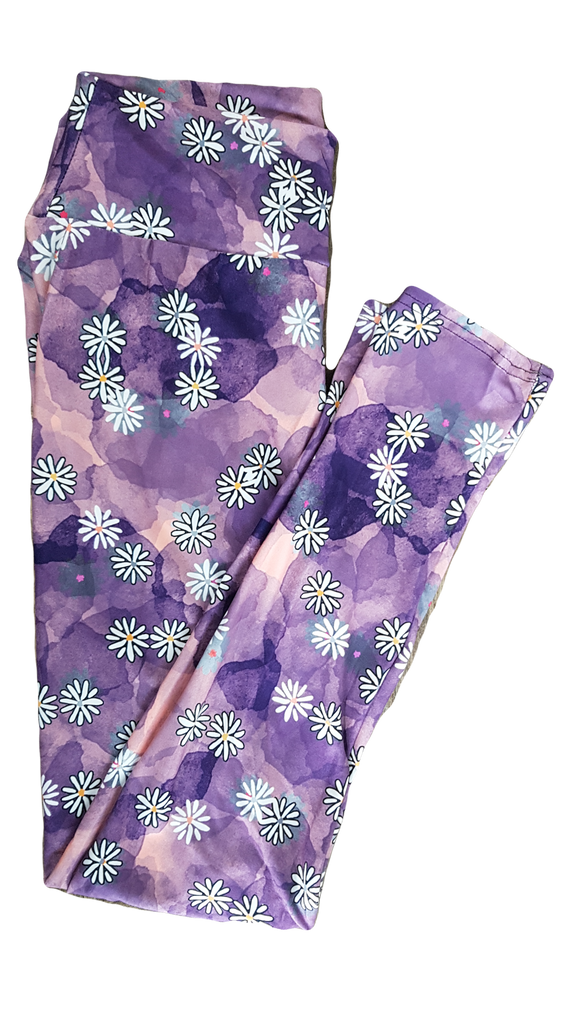Love Nelli Buttery Soft Leggings Purple With Daisies