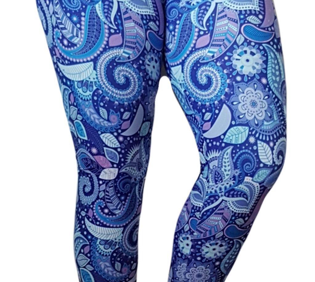 Love Nelli Buttery Soft Leggings With Purple & Blue Paisley