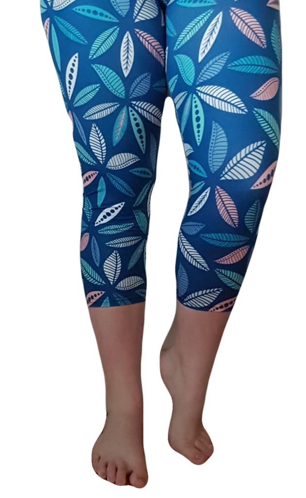 Love Nelli Buttery Soft Leggings With Navy & Pastel Leaves