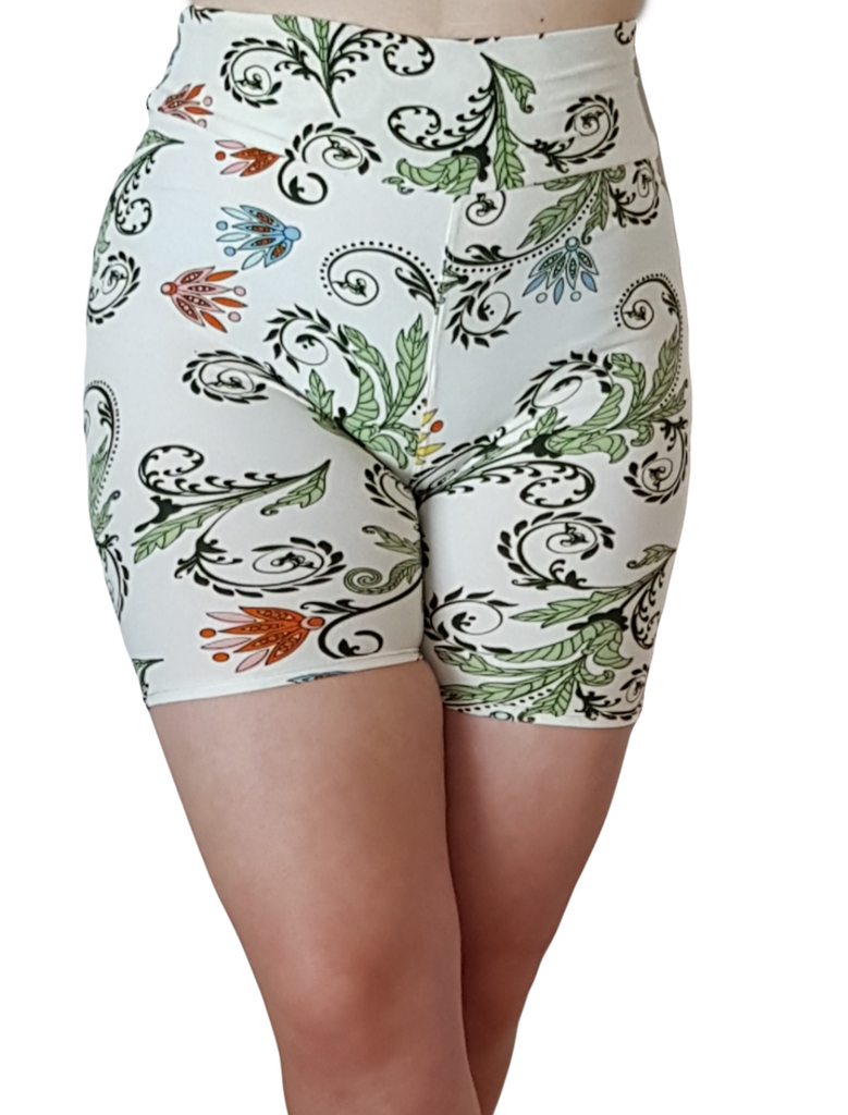 Love Nelli Buttery Soft Bike Shorts With Vines & Flowers