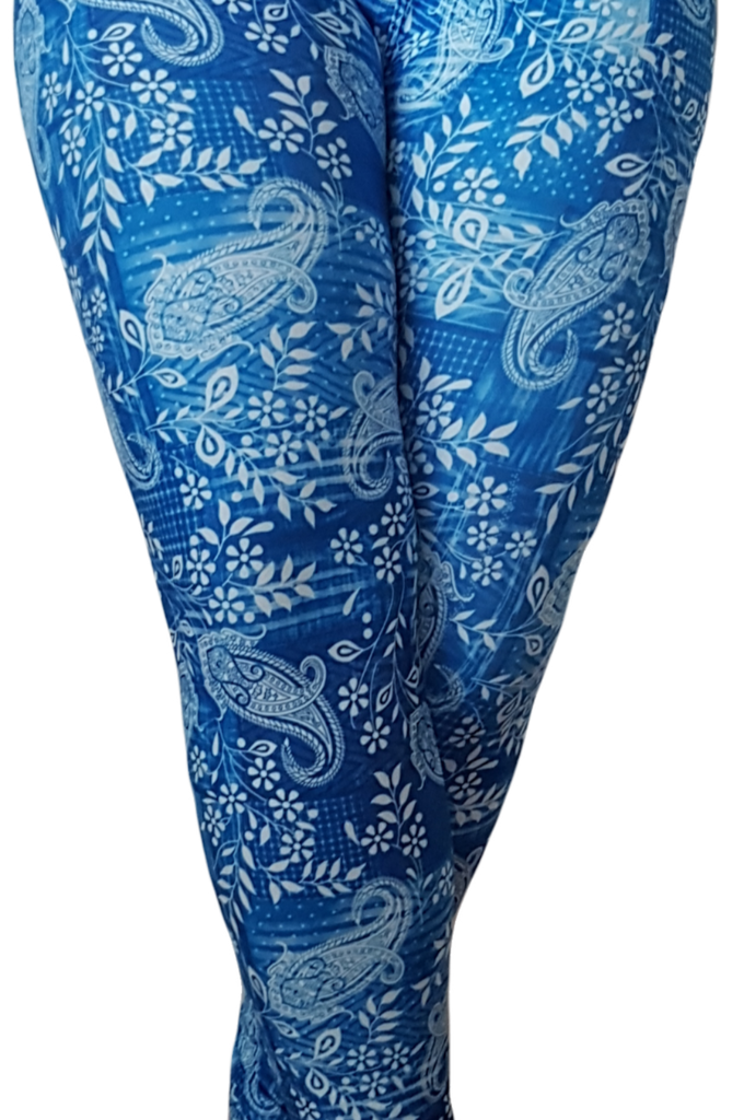 Love Nelli Buttery Soft Leggings With Blue Paisley & Vines