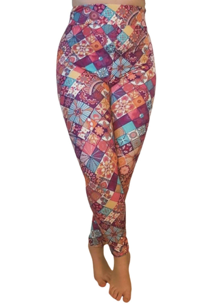 Love Nelli Buttery Soft Leggings With Bright Patterned Tiles