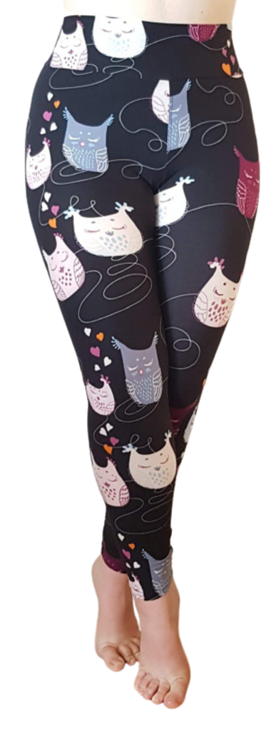 Love Nelli Buttery Soft Leggings Black With Coloured Owls
