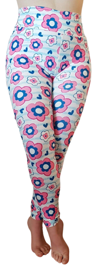 Love Nelli Buttery Soft Leggings With Pink & Blue Flowers