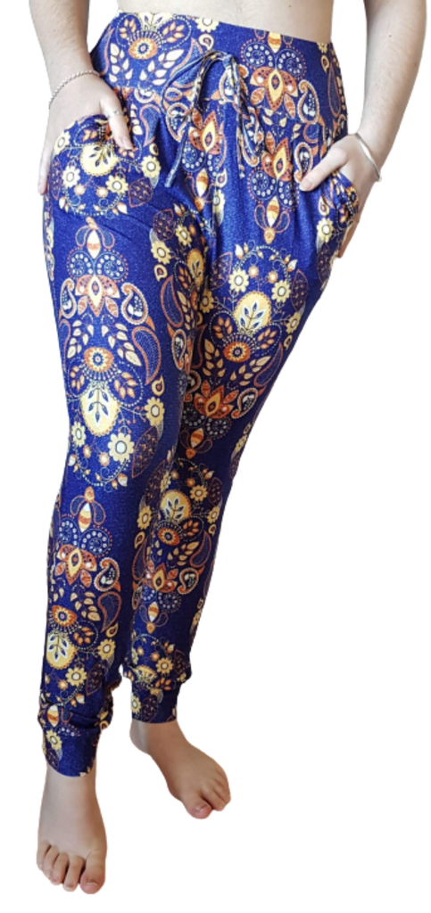 Love Nelli Buttery Soft Joggers With Pockets Blue & Yellow Floral Paisley Design