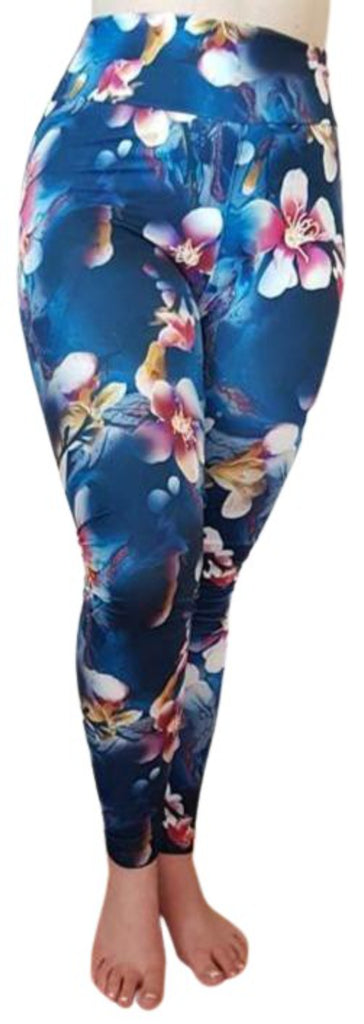 Love Nelli Buttery Soft Leggings Blue with Floral Bloom