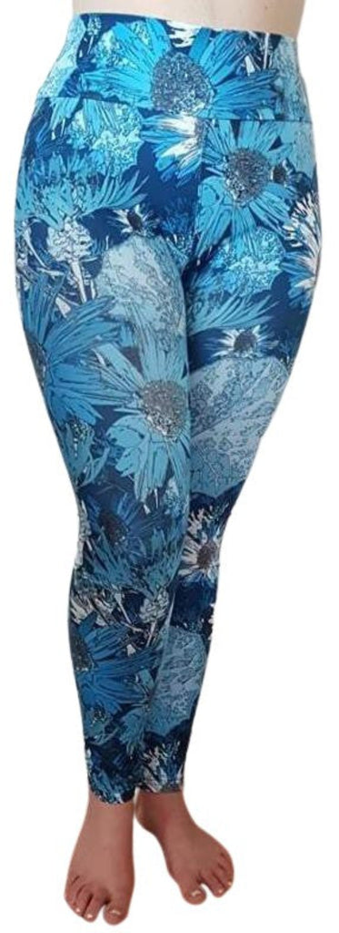 Love Nelli Buttery Soft Leggings With Large Blue Daisies