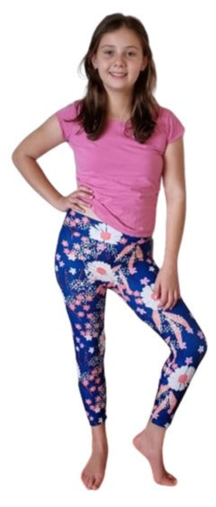 Love Nelli Kids Buttery Soft Leggings With Navy Daisy