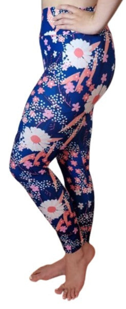 Love Nelli Buttery Soft Leggings With Navy background & White Daisy