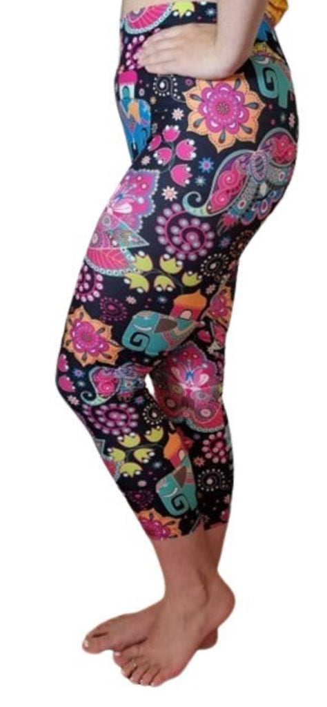 Love Nelli Buttery Soft Leggings With Colourful Lotus Flowers & Elephants