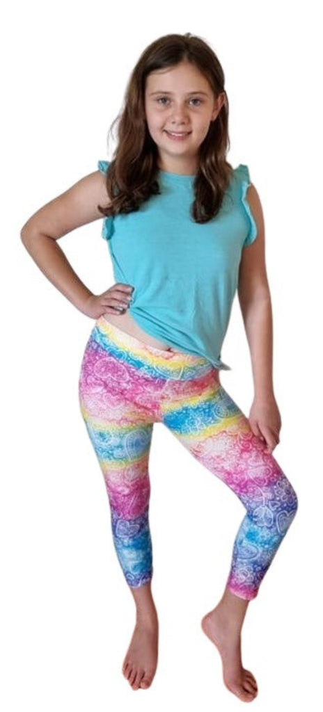 Love Nelli Kids Buttery Soft Leggings With Rainbow & White Paisley