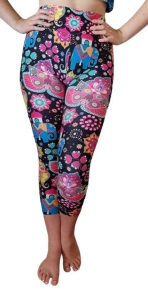 Love Nelli Buttery Soft Leggings With Colourful Lotus Flower & Elephant