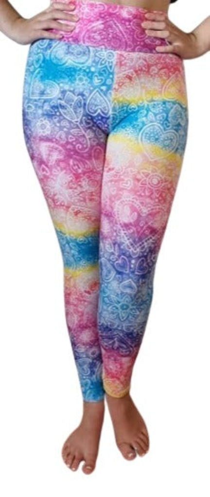 Love Nelli Buttery Soft Leggings Rainbow with White Paisley Pattern