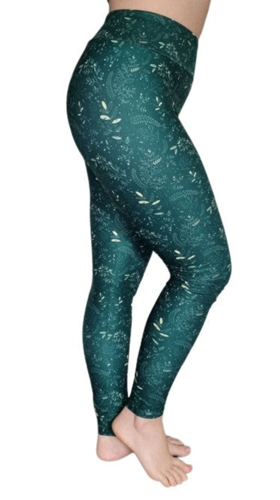 Love Nelli Buttery Soft Leggings Emerald with White Forest Pattern