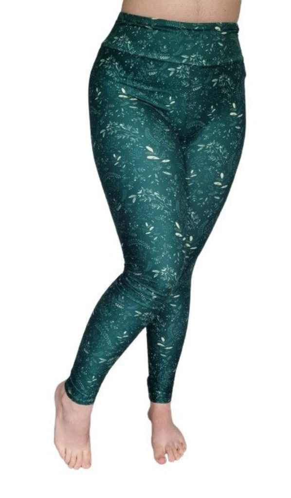 Love Nelli Buttery Soft Leggings Emerald with White Forest Pattern