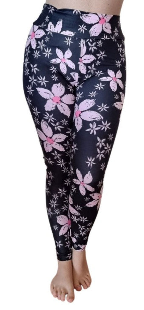 Love Nelli Buttery Soft Leggings Black With Pink Flowers
