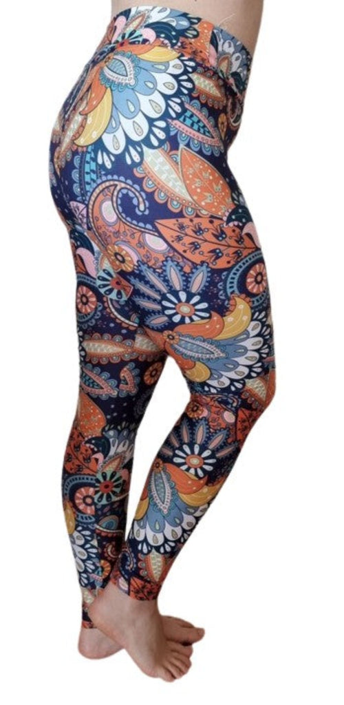 Love Nelli Buttery Soft Leggings With Blue & Orange Paisley