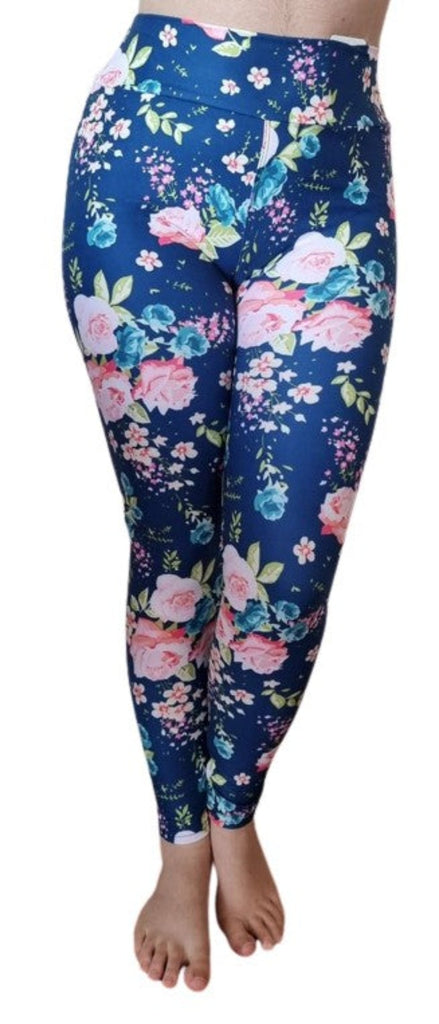 Love Nelli Buttery Soft Leggings Blue With Roses