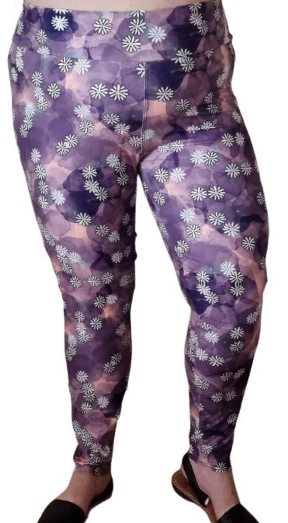 Love Nelli Buttery Soft Leggings Purple With Daisies
