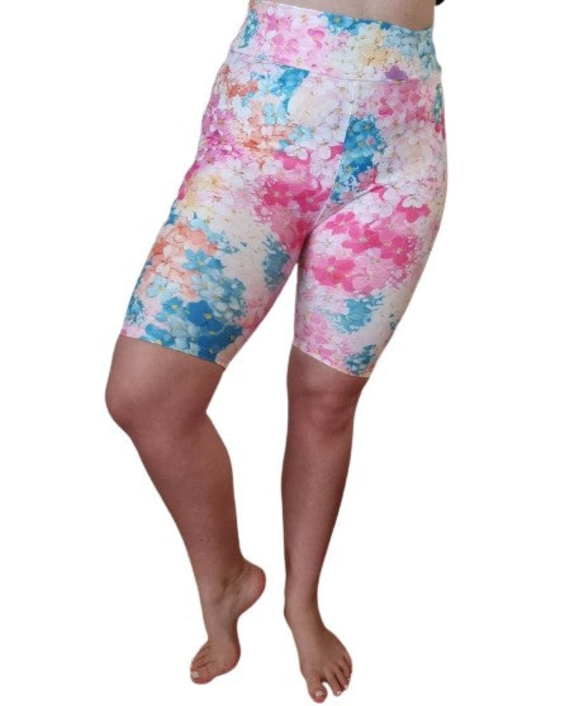 Love Nelli Buttery Soft Bike Shorts With Pink Watercolour Flowers