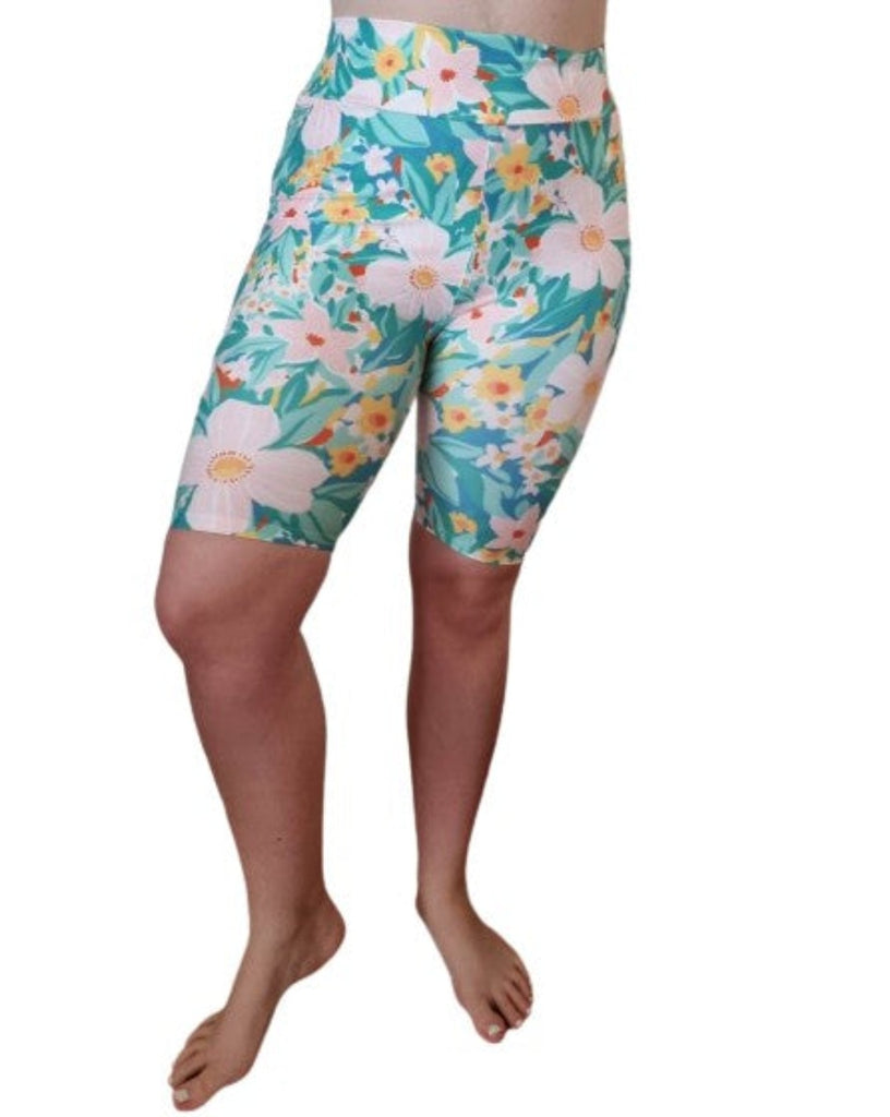 Love Nelli Buttery Soft Bike Shorts Mint With Pink Flower